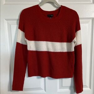 Ambiance Apparel  Sweater Rust Orange white Stripe Large Cropped
